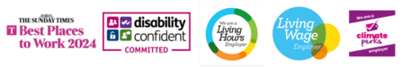 sunday times best places to work 2024, disability confident committed employer, living wage and living hours employer and climate perks employer